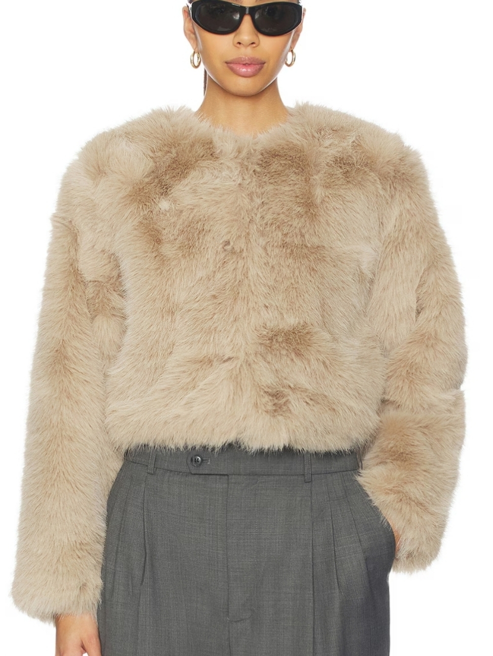 BLANKNYC Crop Faux Fur Coat in Prime Asset- M